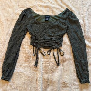 Elegant Lace Long Sleeve Blouse in Olive